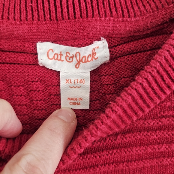 Cat & Jack Red Long Sleeve Crew Neck Knit Sweater Size XL 16 - Picture 2 of 12